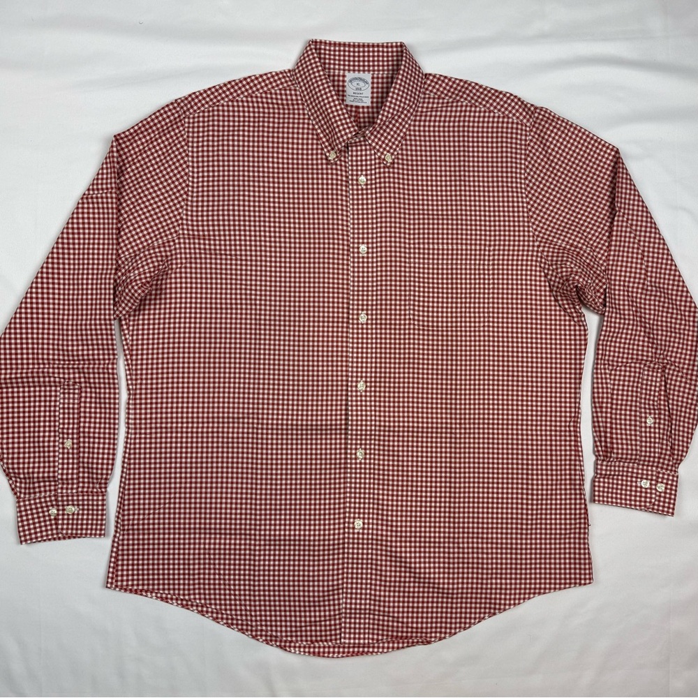Brooks Brothers Mens Regent Button Up Shirt XL Plaid Long Sleeve Clay Red C1